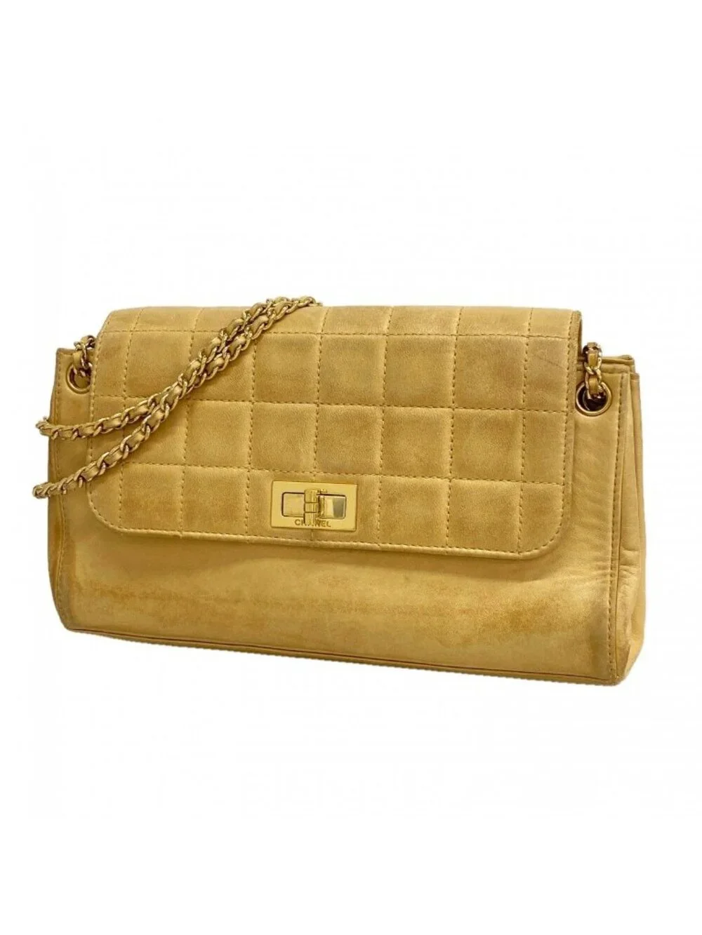 Chanel Shoulder Bag 2.55 Choco Bar Lambskin Light Brown Gold